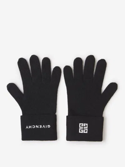 Givenchy Wool Knit Gloves In Contrast Embroidered Logo