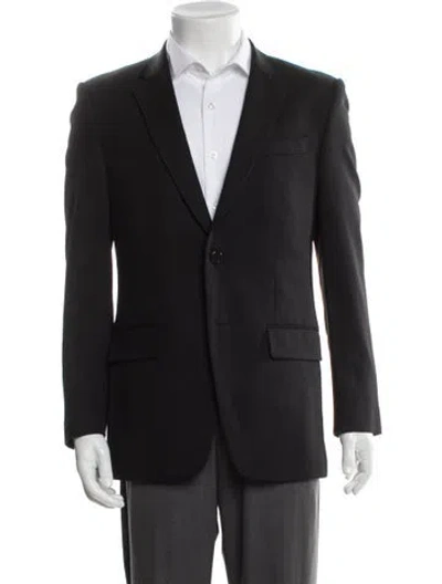 Pre-owned Givenchy Wool Leather Trim Embellishment Blazer In Gray
