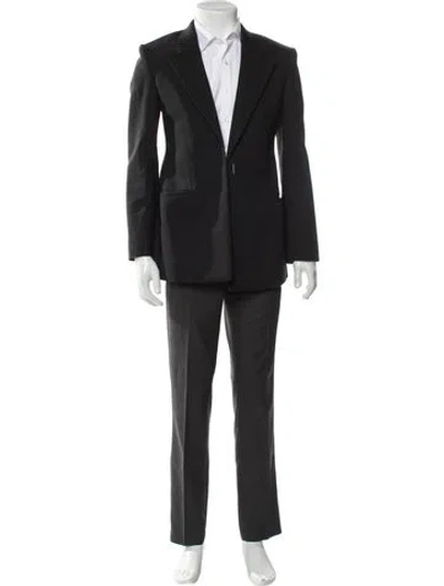 Pre-owned Givenchy Wool Leather Trim Embellishment Blazer In Grey