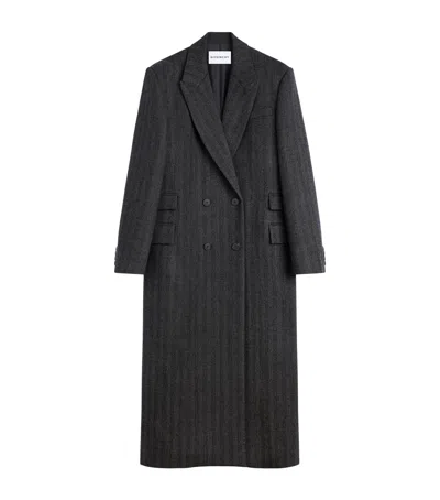 Givenchy Long Tailored Coat In Herringbone Wool In Gray