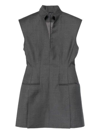 Givenchy Frayed Wool-twill Mini Dress In Gray