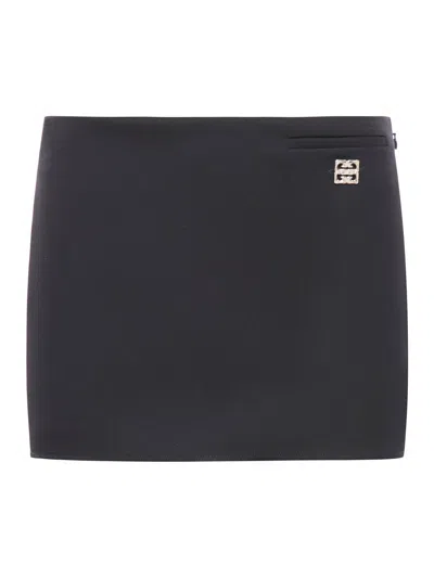 Givenchy Wool Miniskirt With 4g Detail In Black