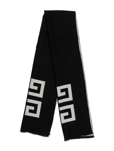 Pre-owned Givenchy Wool Monogram Pattern Scarf In Black