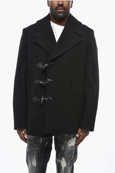Givenchy Wool Peacoat With Frogs Closure In Black