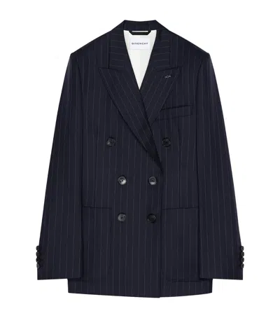 Givenchy Wool Pinstripe Double-breasted Blazer In Blue