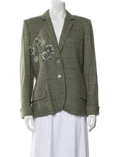 Pre-owned Givenchy Wool Plaid Print Blazer In Green