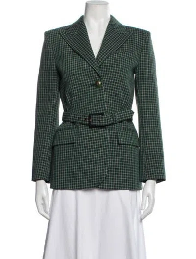 Pre-owned Givenchy Wool Plaid Print Blazer In Green