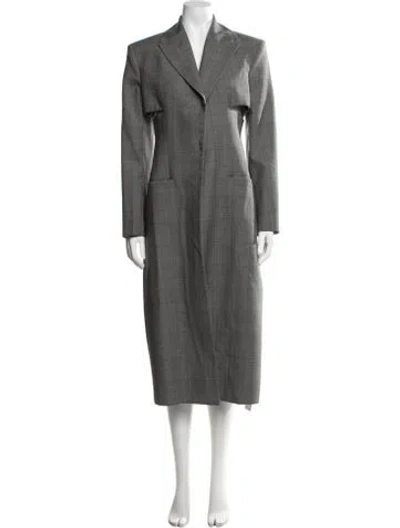 Pre-owned Givenchy Wool Plaid Print Coat In Grey