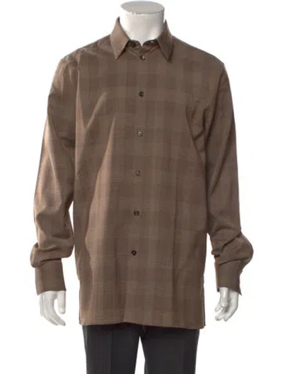 Pre-owned Givenchy Wool Plaid Print Dress Shirt In Brown