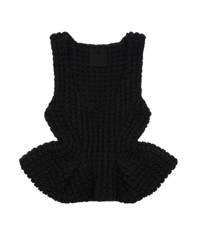 GIVENCHY SLIM FIT PEPLUM TOP IN WAFFLE WOOL
