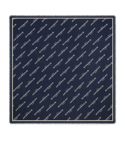 Givenchy Wool-silk Logo Shawl In Blue