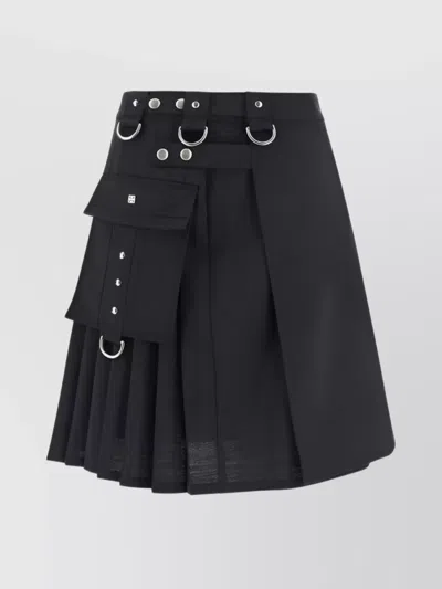 Givenchy Wool Skirt With Asymmetrical Hem And Utility Pockets In Black