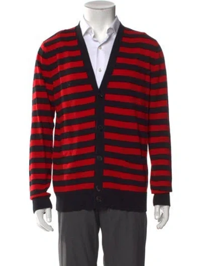 Pre-owned Givenchy Wool Striped Cardigan In Red