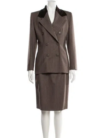 Pre-owned Givenchy Wool Striped Skirt Suit In Brown