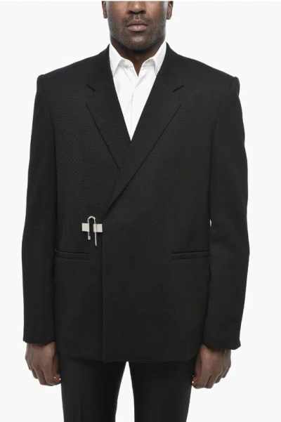Givenchy Wool-twill Double-breasted Blazer Lock In Black