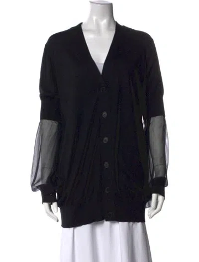 Pre-owned Givenchy Wool V-neck Button-up Top In Black