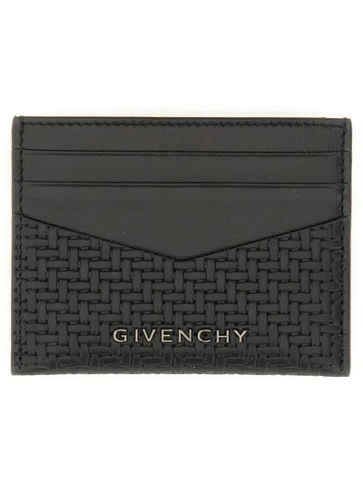 Givenchy Woven Leather Card Case In Black