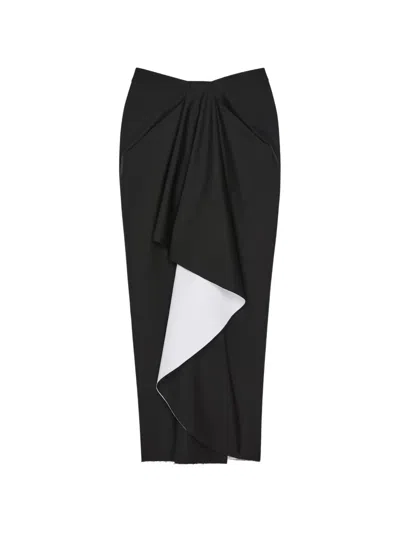 Givenchy Wrapped Midi Skirt In Bonded Wool And Mohair In Black