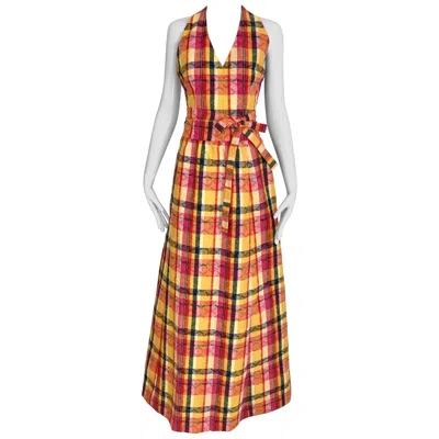 Pre-owned Givenchy Yellow And Orange Plaid Halter Top And Skirt Set, 1970s