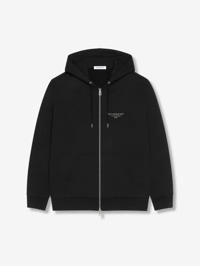 Givenchy Logo Stamp Zip-up Hooded Sweatshirt In Black