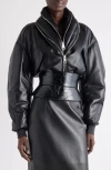 Givenchy Zip Shawl Collar Lambskin Leather Bomber Jacket In Brown