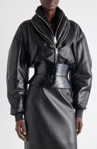 GIVENCHY GIVENCHY ZIP SHAWL COLLAR LAMBSKIN LEATHER BOMBER JACKET