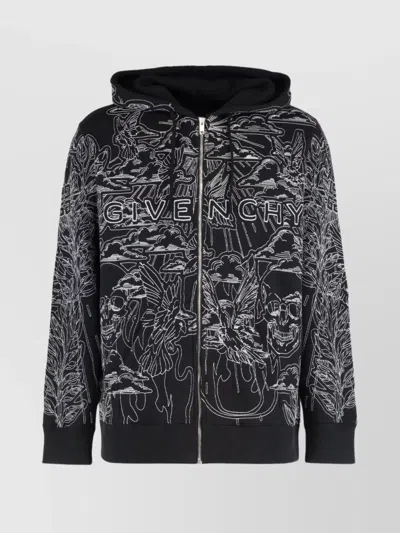 Givenchy Zip-up Hoodie With Ribbed Edges And Pockets In Black