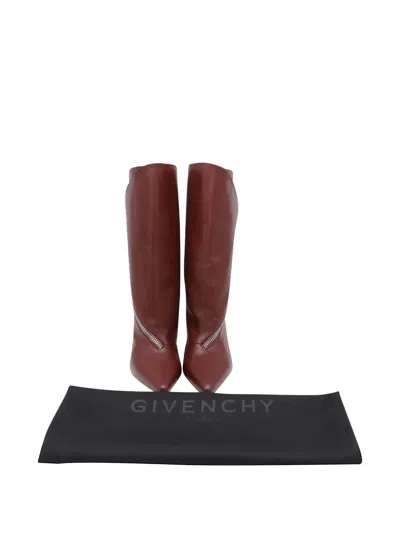 Pre-owned Givenchy Zip-detail Pointed Leather Boots In Brown