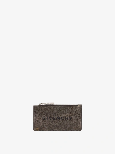 Givenchy Zipped Card Holder In Crackled Leather In Grey