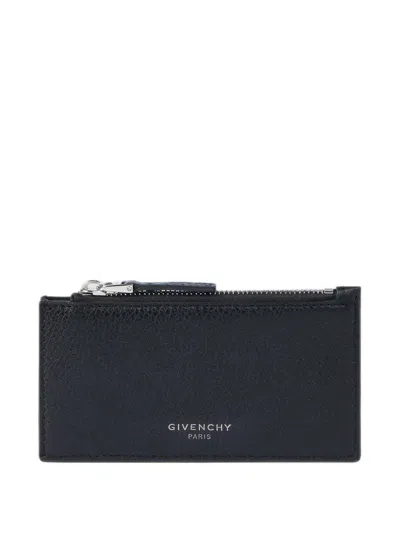 Givenchy Zipped Card Holder In Grained Leather In Blue