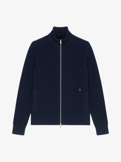 Givenchy Zipped Cardigan In Wool And Cashmere In Night Blue