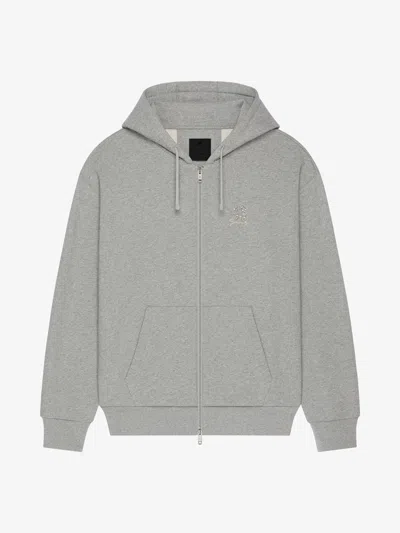 Givenchy Zipped Hoodie In Fleece With Crystals And 4g Detail In Light Grey Melange