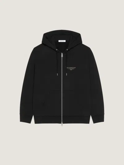 Givenchy Logo Stamp Zip-up Hooded Sweatshirt In Black