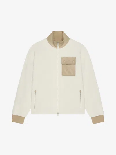 Givenchy Zipped Sweatshirt In Fleece And Leather In Beige