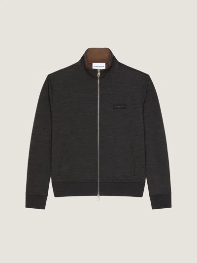 Givenchy Zipped Sweatshirt In Wool With  Paris Gros Grain In Black
