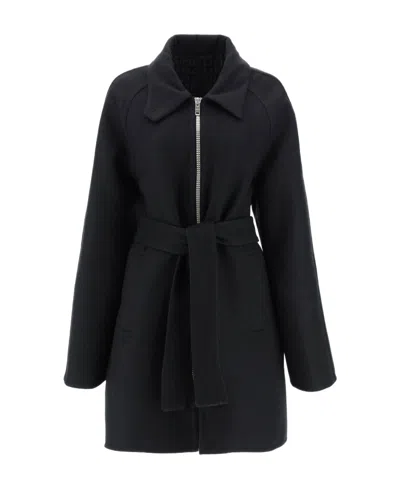 Givenchy Zipped Tie-waisted Coat In Black