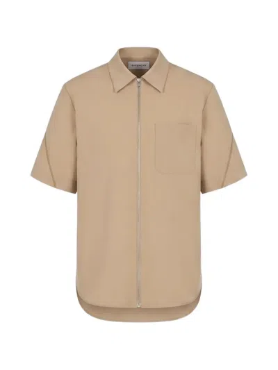 Givenchy Zip-up Short-sleeve Shirt In Brown
