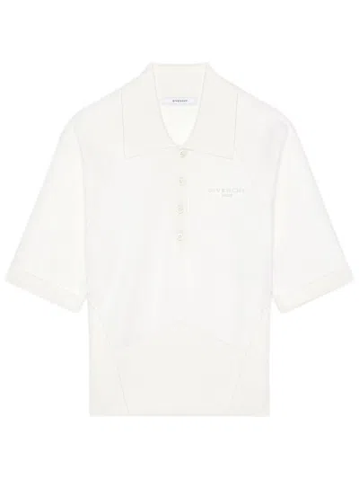 Givenchy -tonal Polo Button-down Collar With Embroidered Signature (size S) - Cotton Silk In Bianco