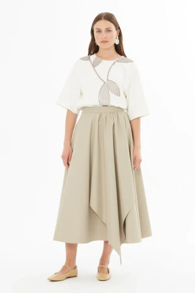 Gizia Asymmetric Skirt With Gathered Detail In Neutral