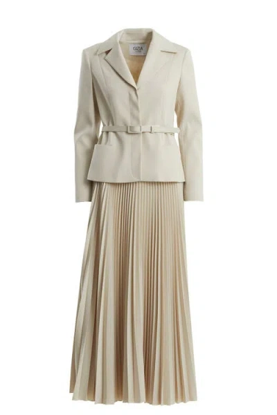 Gizia Beige Belted Blazer Pleated Skirt Set In Neutral