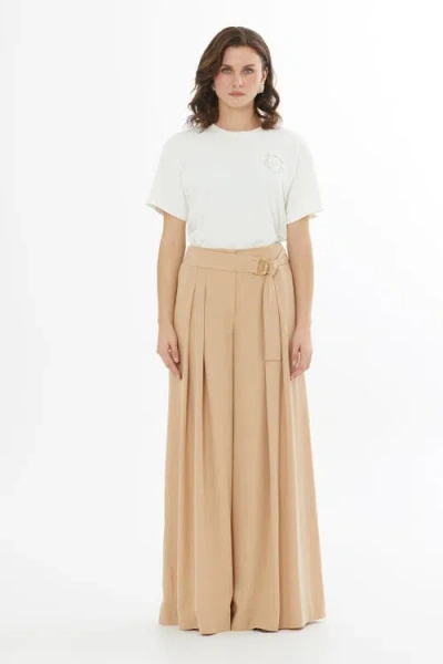 Gizia Beige Removable Belt Trousers In Brown