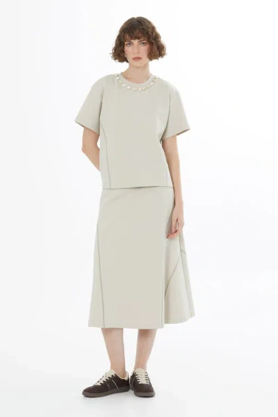 Gizia Beige Topstitched Embroidered T-shirt In Brown