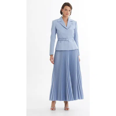 Gizia Blue Belted Blazer Pleated Skirt Set In Light Blue