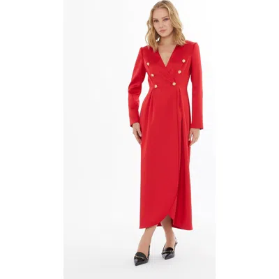 Gizia Button Detail Long Dress In Red