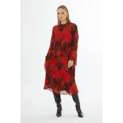 Gizia Collared Patterned Relaxed-fit Blouse With Inner Camisole In Red