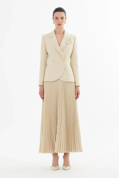 Gizia Double-breasted Jacket And Pleated Skirt In Brown
