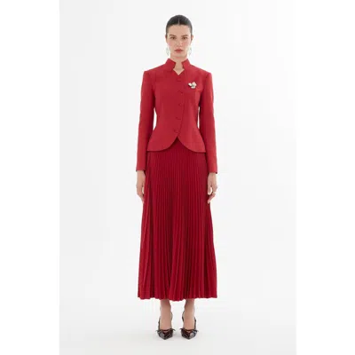 Gizia Double-breasted Jacket And Pleated Skirt Set In Burgundy