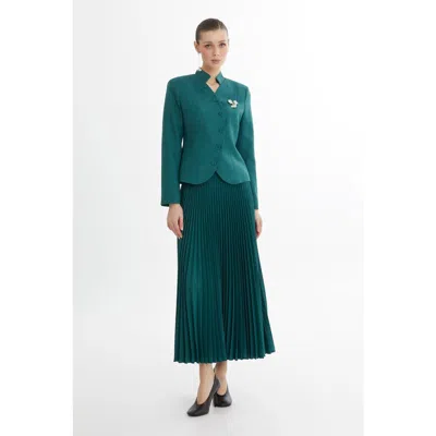 Gizia Double-breasted Jacket And Pleated Skirt Set In Green
