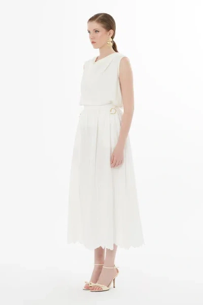 Gizia Ecru A-line Midi Skirt In White