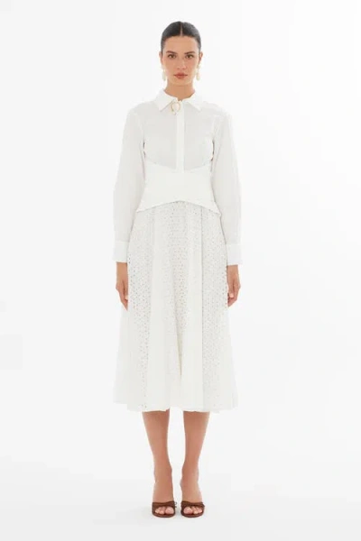 Gizia Ecru Collared Maxi Dress In White